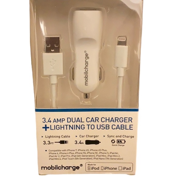 ⚜️3.4 Amp Dual Car Charger & Lightning to USB Charging Cable! NWT! - Picture 2 of 4